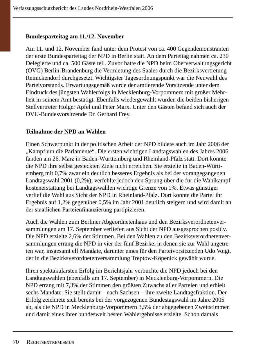 Seite 72 des Verfassungsschutzbericht 2006 Nordrhein-Westfalen