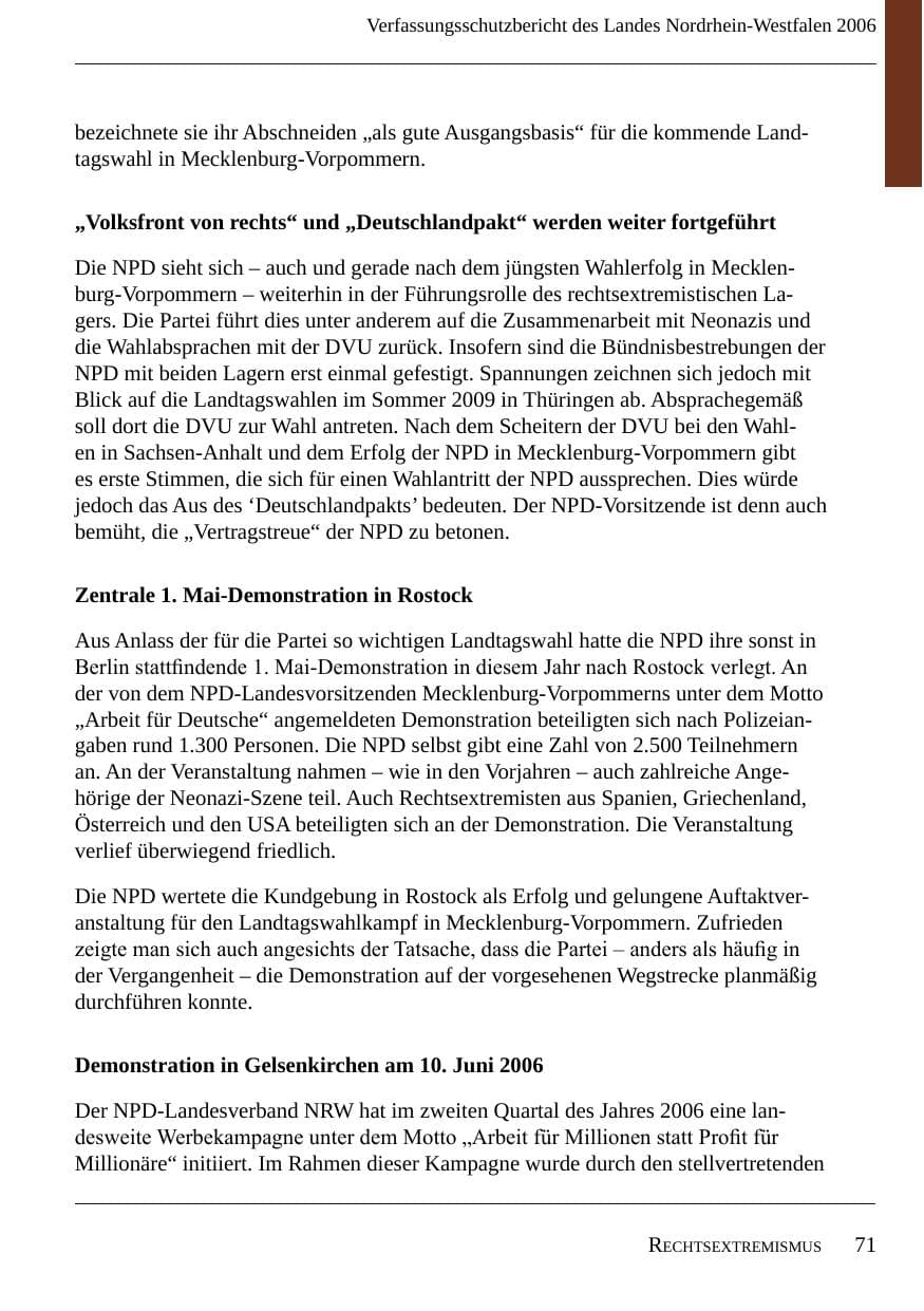 Seite 73 des Verfassungsschutzbericht 2006 Nordrhein-Westfalen
