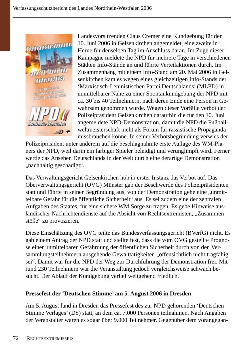 Seite 74 des Verfassungsschutzbericht 2006 Nordrhein-Westfalen
