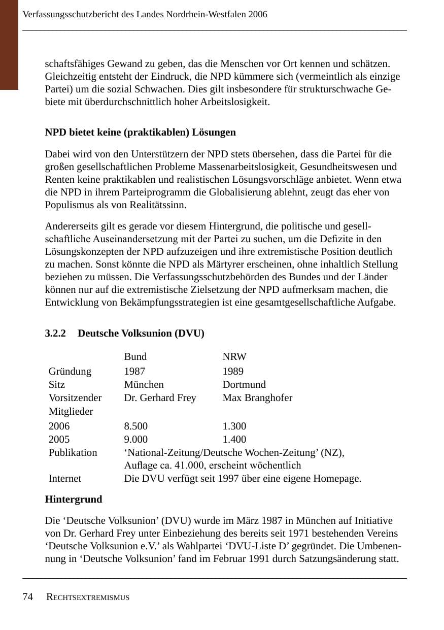 Seite 76 des Verfassungsschutzbericht 2006 Nordrhein-Westfalen