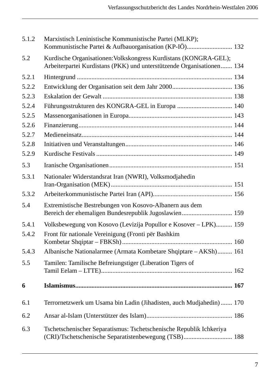 Seite 9 des Verfassungsschutzbericht 2006 Nordrhein-Westfalen