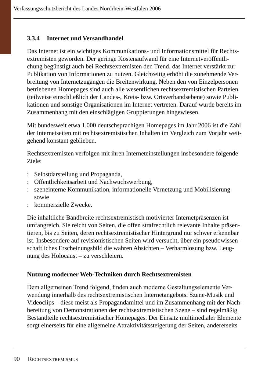 Seite 92 des Verfassungsschutzbericht 2006 Nordrhein-Westfalen