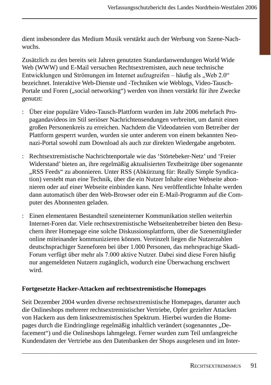 Seite 93 des Verfassungsschutzbericht 2006 Nordrhein-Westfalen