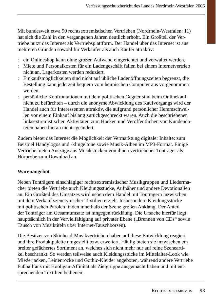 Seite 95 des Verfassungsschutzbericht 2006 Nordrhein-Westfalen