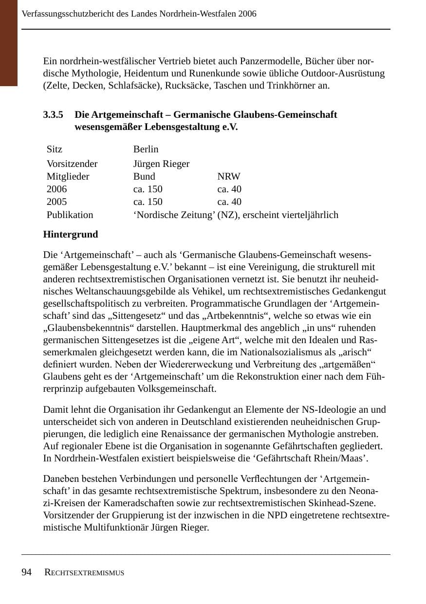 Seite 96 des Verfassungsschutzbericht 2006 Nordrhein-Westfalen