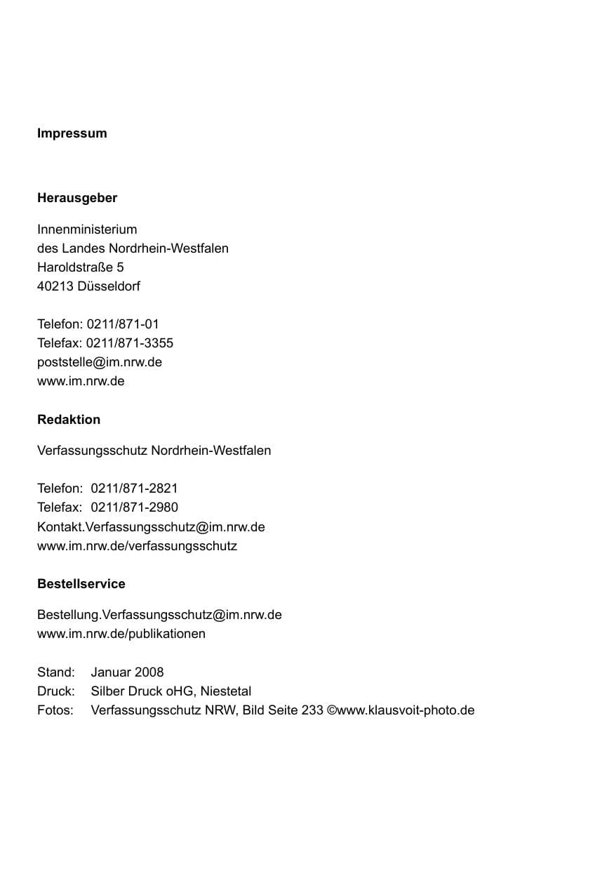 Seite 2 des Verfassungsschutzbericht 2007 Nordrhein-Westfalen
