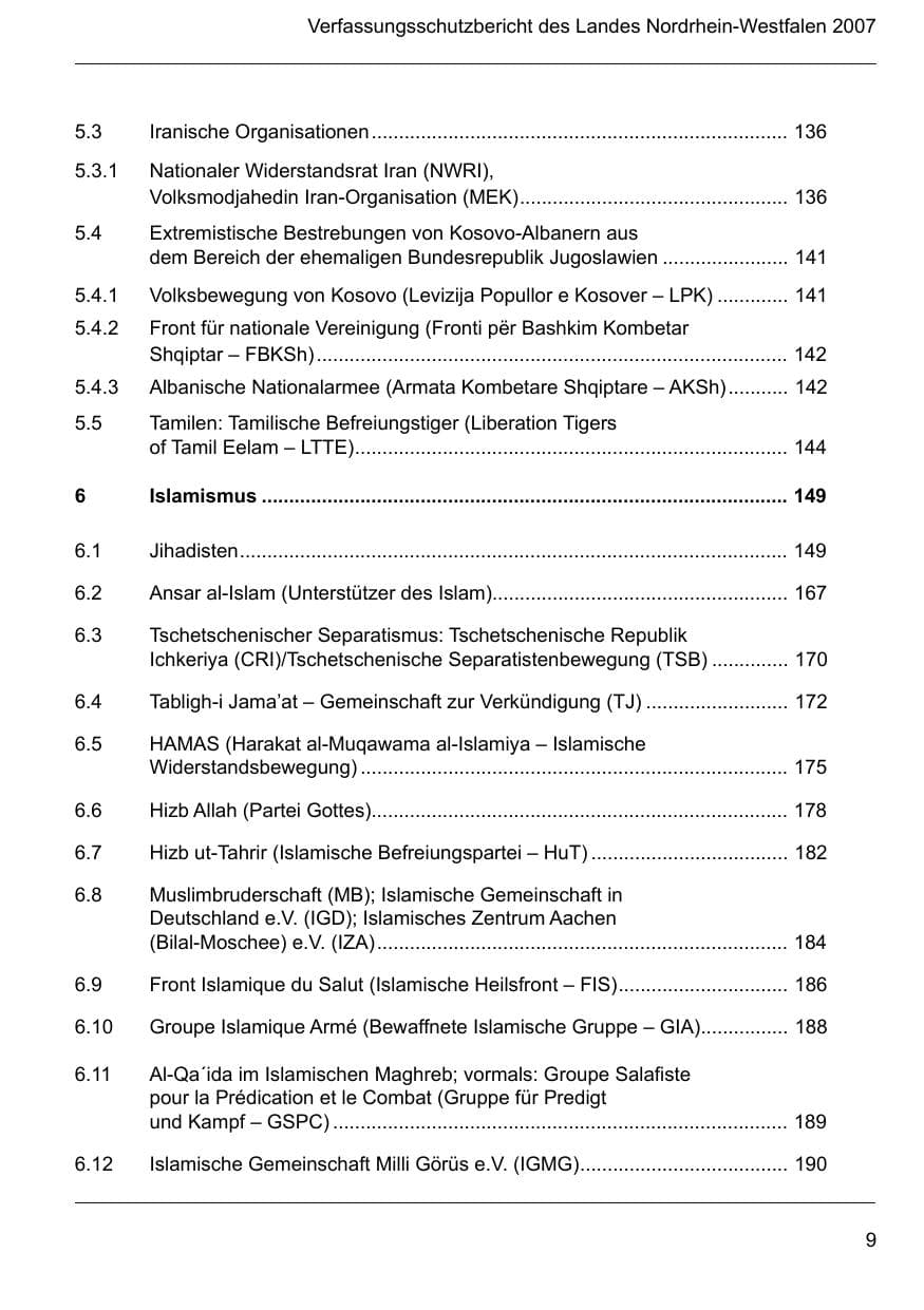 Seite 11 des Verfassungsschutzbericht 2007 Nordrhein-Westfalen