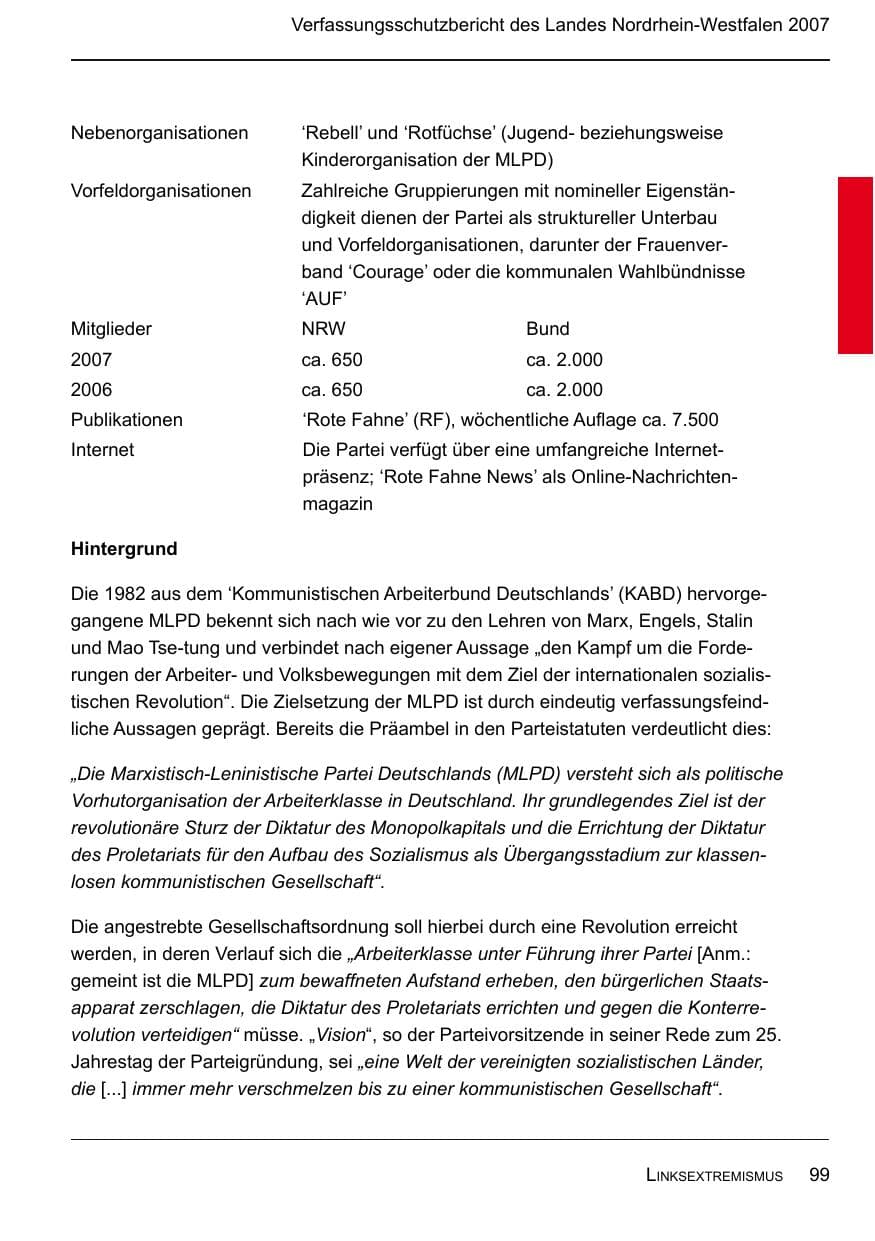 Seite 101 des Verfassungsschutzbericht 2007 Nordrhein-Westfalen