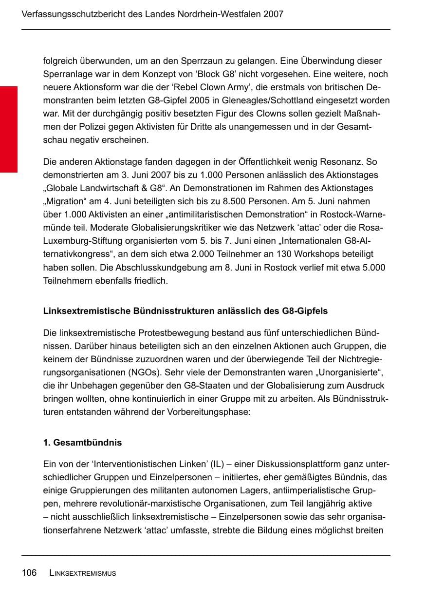 Seite 108 des Verfassungsschutzbericht 2007 Nordrhein-Westfalen