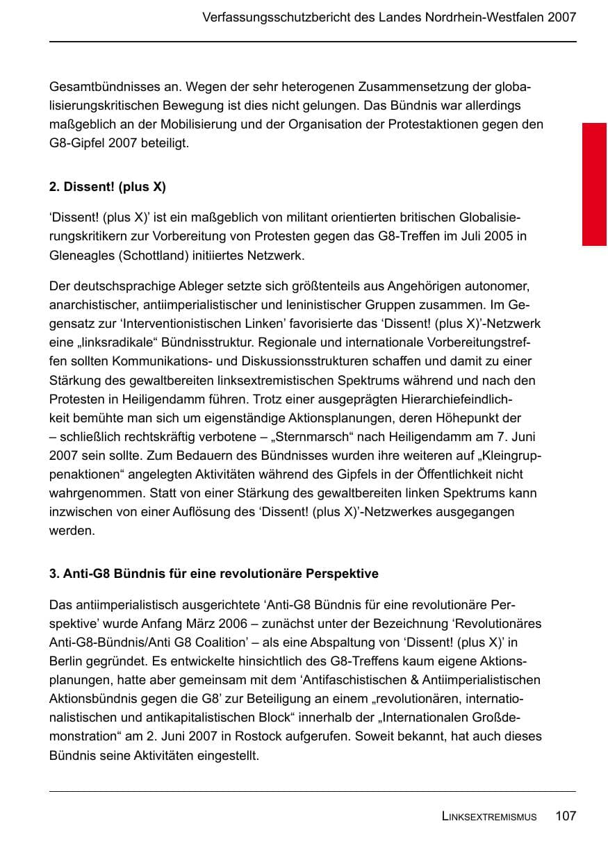 Seite 109 des Verfassungsschutzbericht 2007 Nordrhein-Westfalen