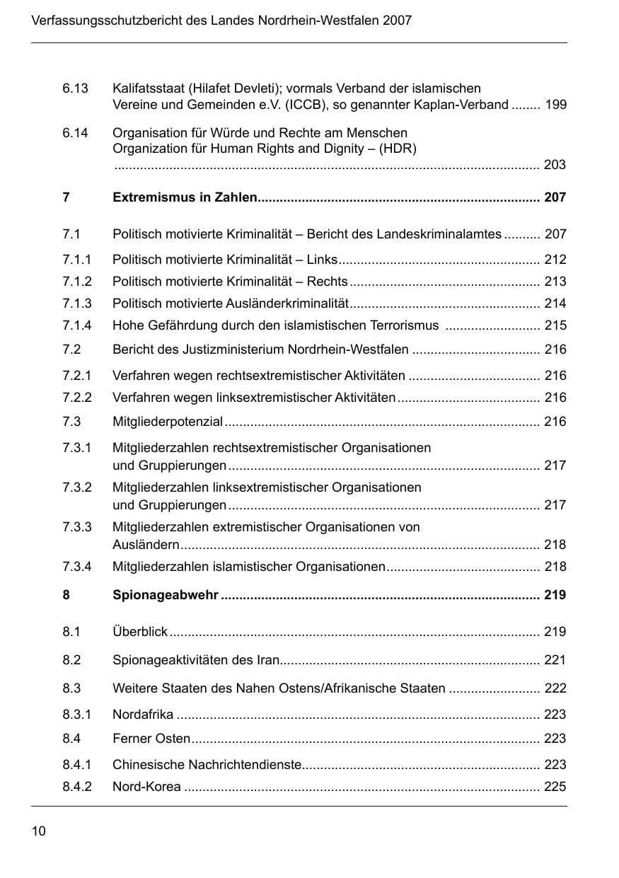 Seite 12 des Verfassungsschutzbericht 2007 Nordrhein-Westfalen