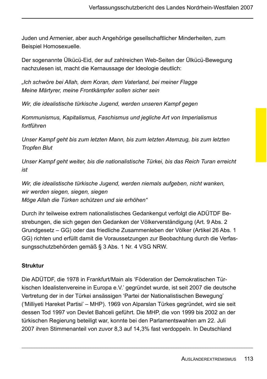 Seite 115 des Verfassungsschutzbericht 2007 Nordrhein-Westfalen