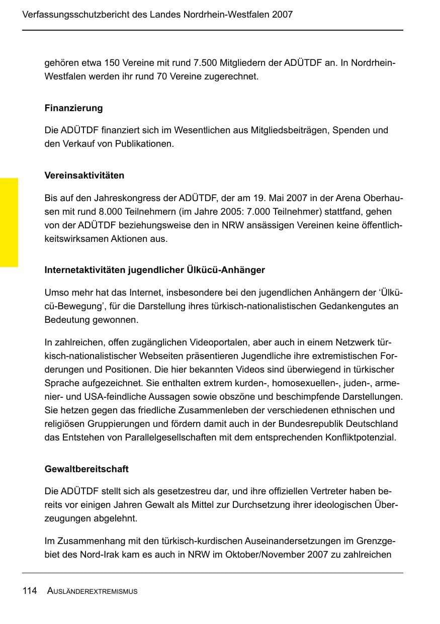 Seite 116 des Verfassungsschutzbericht 2007 Nordrhein-Westfalen