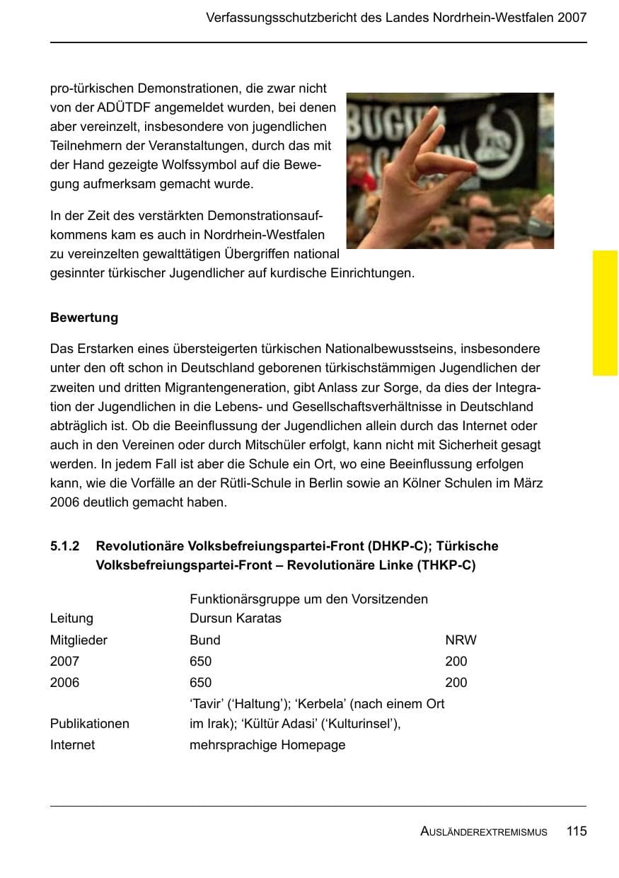 Seite 117 des Verfassungsschutzbericht 2007 Nordrhein-Westfalen