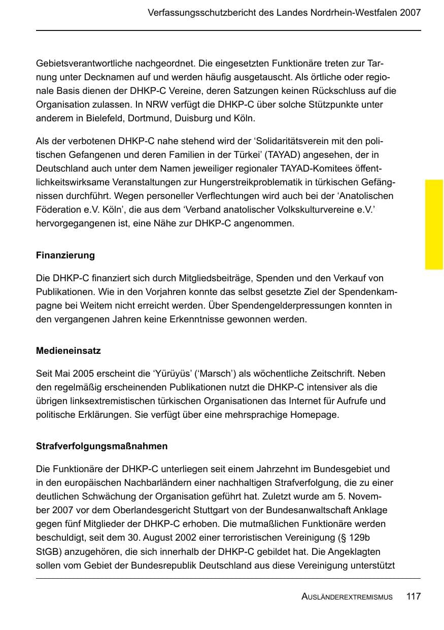Seite 119 des Verfassungsschutzbericht 2007 Nordrhein-Westfalen