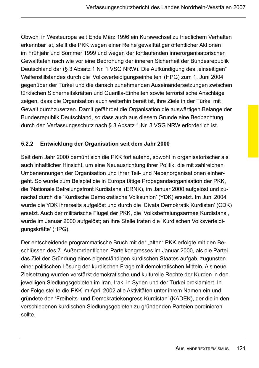 Seite 123 des Verfassungsschutzbericht 2007 Nordrhein-Westfalen
