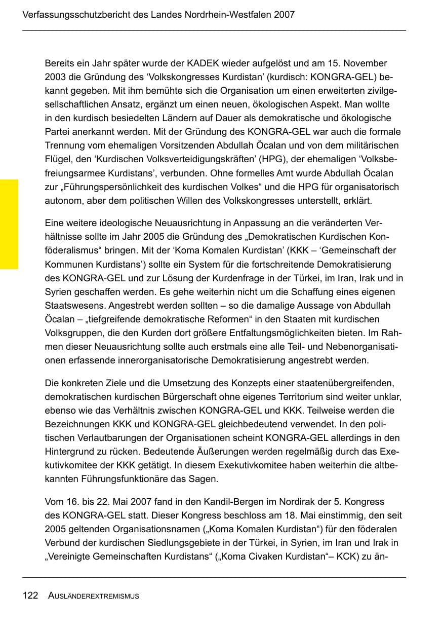 Seite 124 des Verfassungsschutzbericht 2007 Nordrhein-Westfalen