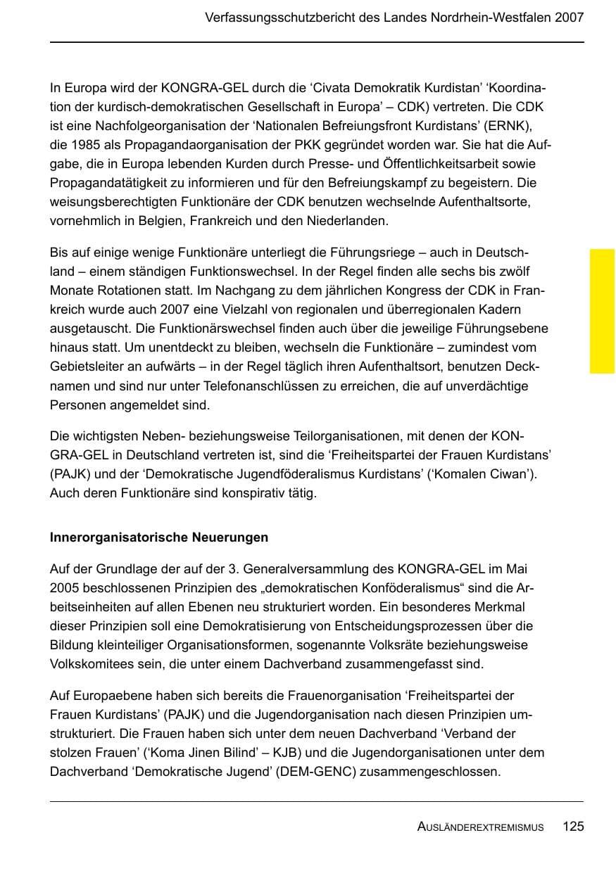 Seite 127 des Verfassungsschutzbericht 2007 Nordrhein-Westfalen