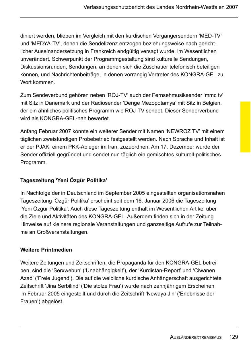 Seite 131 des Verfassungsschutzbericht 2007 Nordrhein-Westfalen