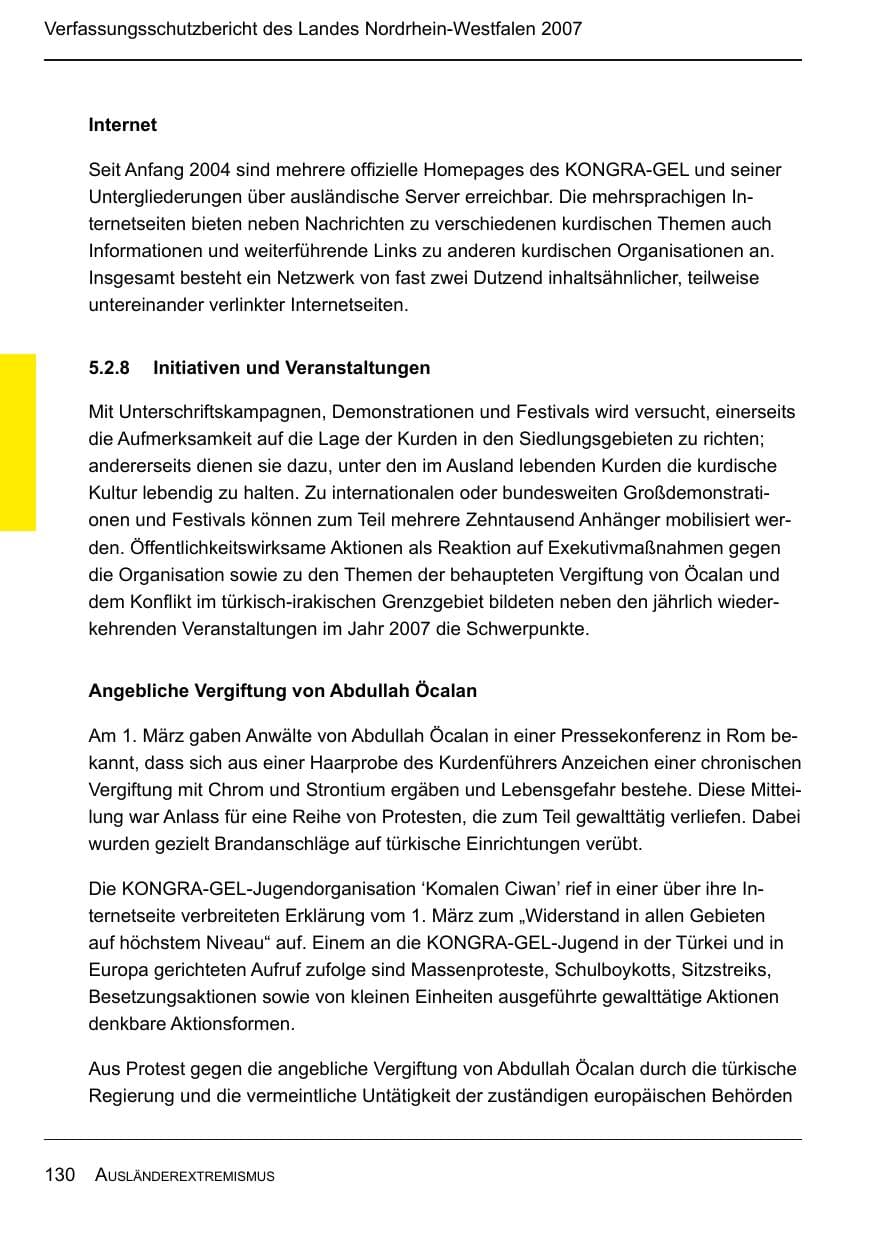 Seite 132 des Verfassungsschutzbericht 2007 Nordrhein-Westfalen