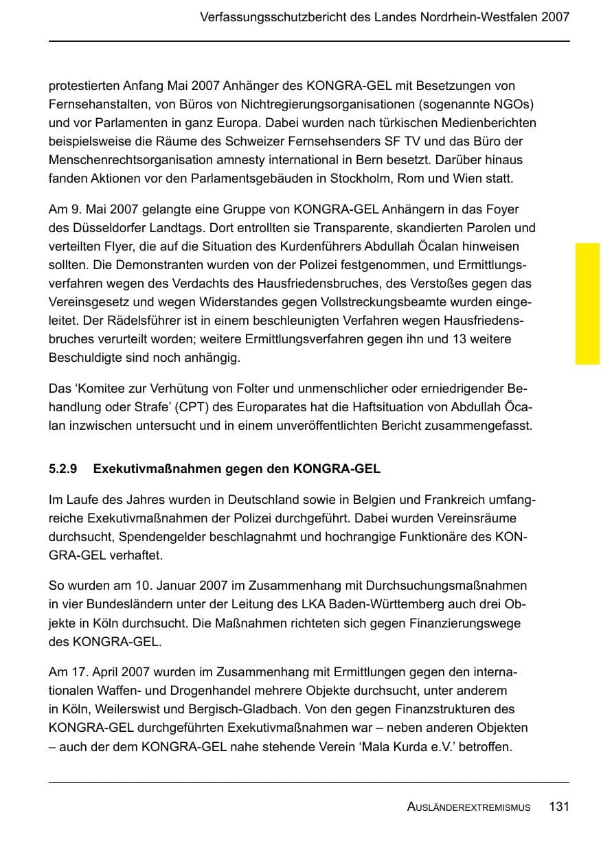 Seite 133 des Verfassungsschutzbericht 2007 Nordrhein-Westfalen