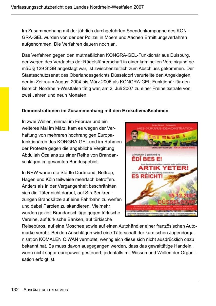 Seite 134 des Verfassungsschutzbericht 2007 Nordrhein-Westfalen