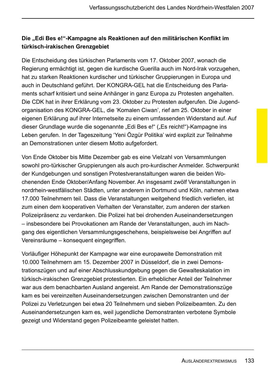 Seite 135 des Verfassungsschutzbericht 2007 Nordrhein-Westfalen