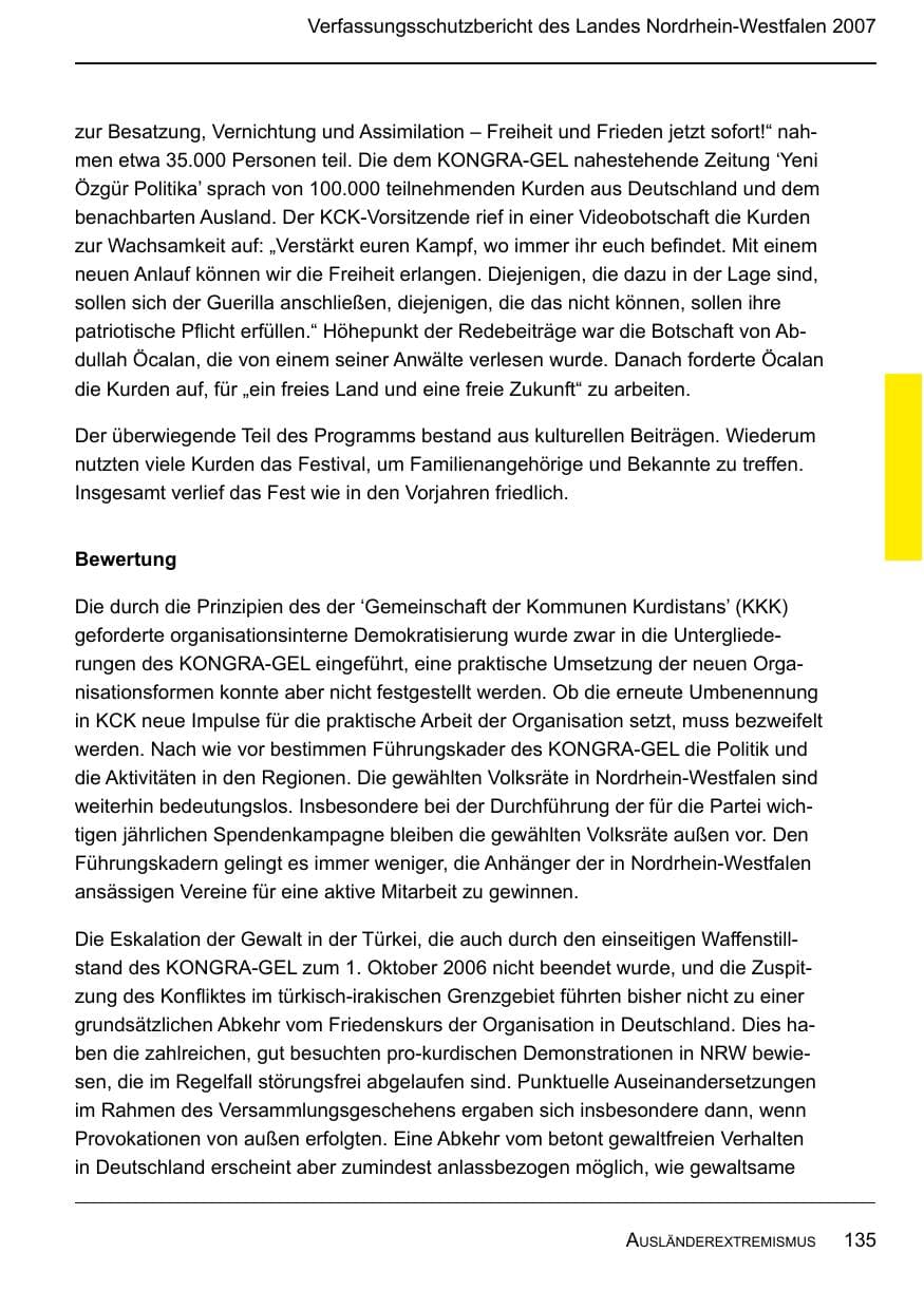 Seite 137 des Verfassungsschutzbericht 2007 Nordrhein-Westfalen