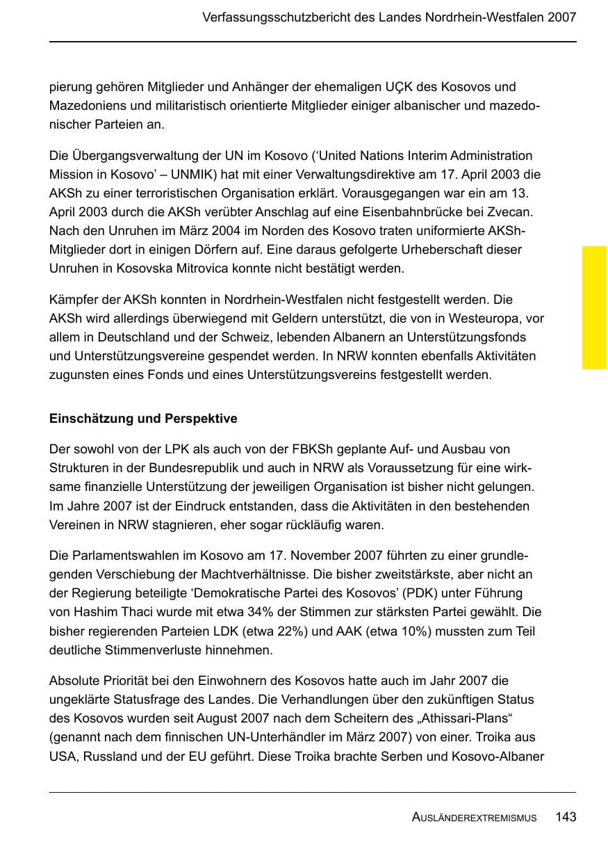 Seite 145 des Verfassungsschutzbericht 2007 Nordrhein-Westfalen