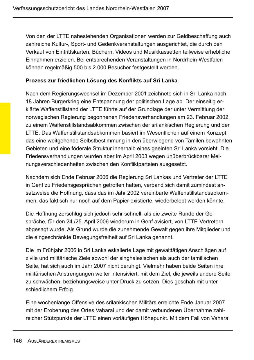 Seite 148 des Verfassungsschutzbericht 2007 Nordrhein-Westfalen