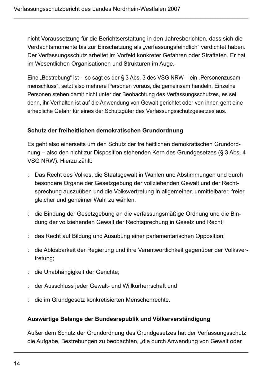 Seite 16 des Verfassungsschutzbericht 2007 Nordrhein-Westfalen