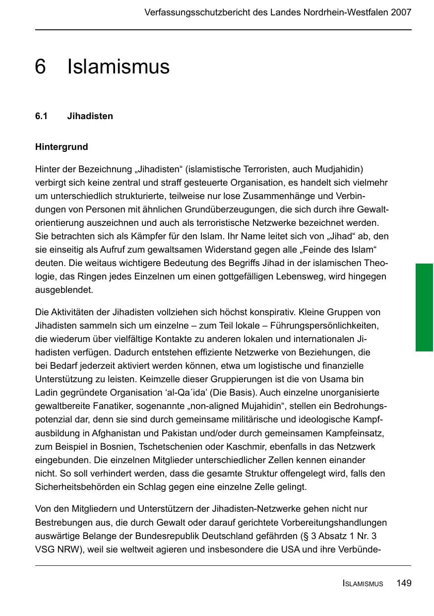 Seite 151 des Verfassungsschutzbericht 2007 Nordrhein-Westfalen