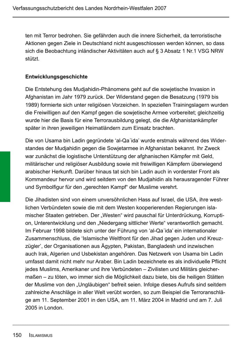 Seite 152 des Verfassungsschutzbericht 2007 Nordrhein-Westfalen