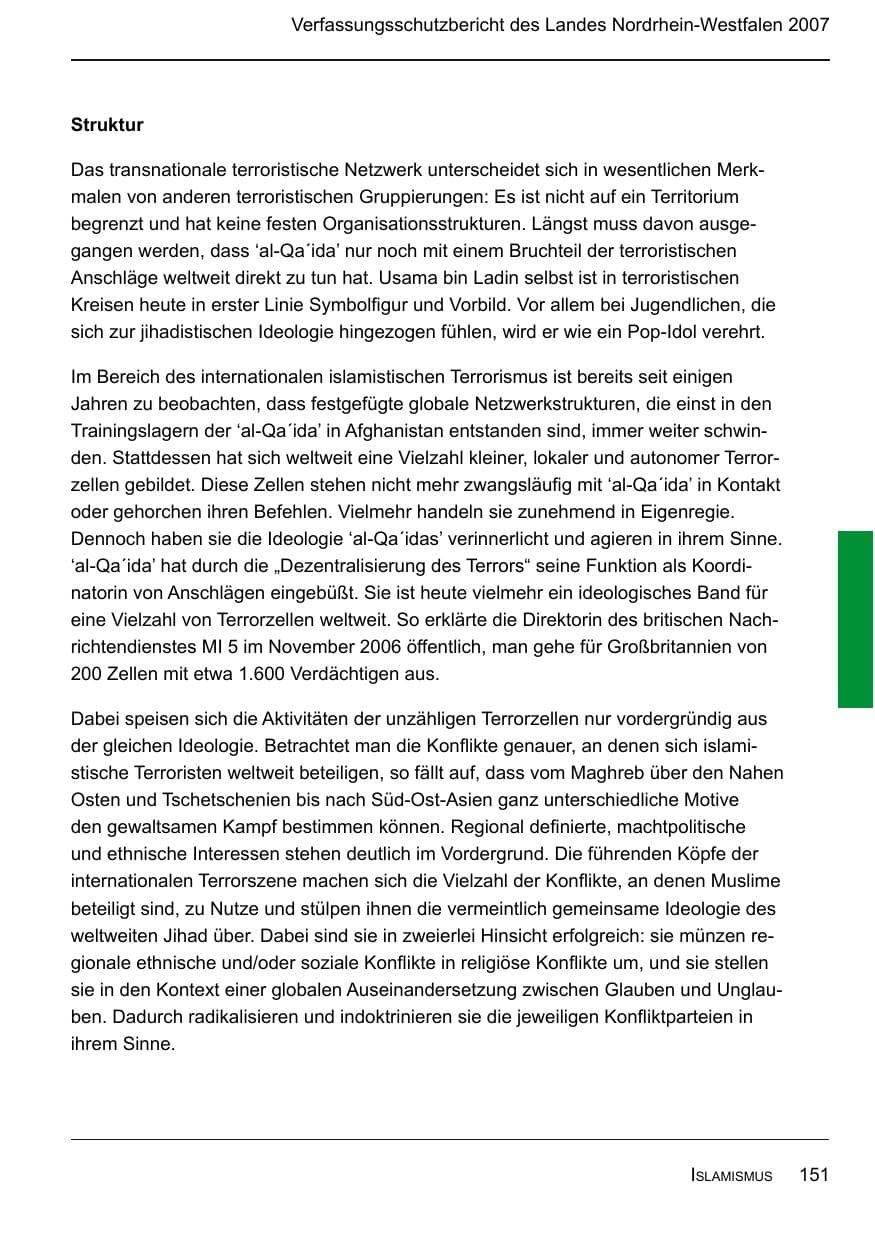 Seite 153 des Verfassungsschutzbericht 2007 Nordrhein-Westfalen
