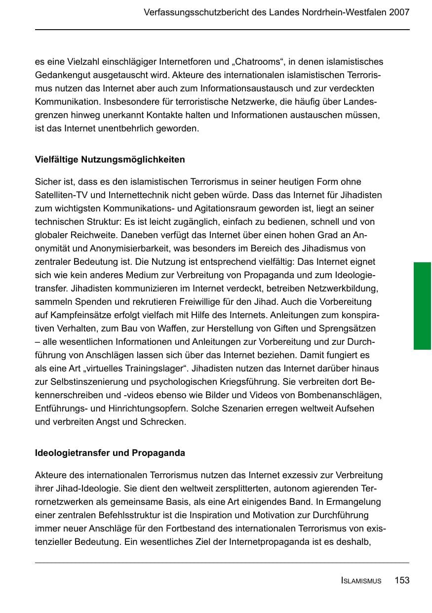 Seite 155 des Verfassungsschutzbericht 2007 Nordrhein-Westfalen