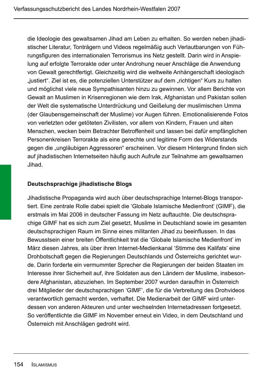 Seite 156 des Verfassungsschutzbericht 2007 Nordrhein-Westfalen