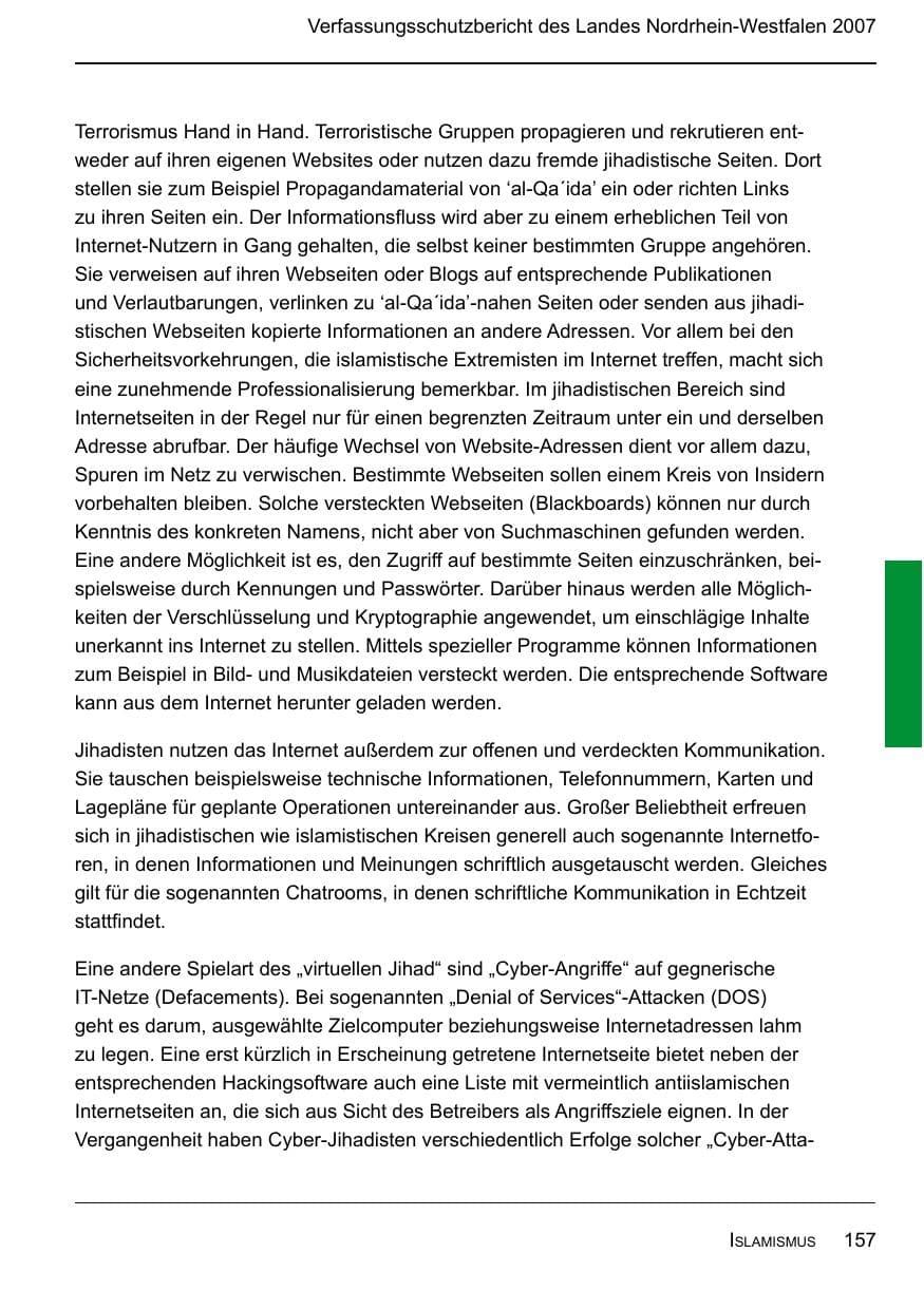 Seite 159 des Verfassungsschutzbericht 2007 Nordrhein-Westfalen