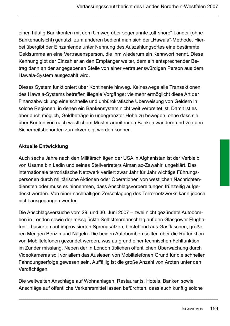 Seite 161 des Verfassungsschutzbericht 2007 Nordrhein-Westfalen