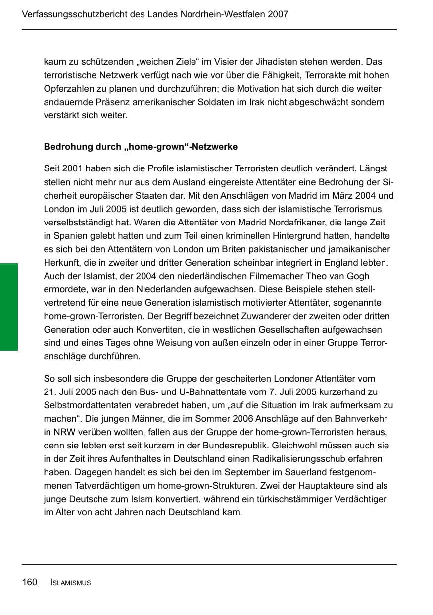 Seite 162 des Verfassungsschutzbericht 2007 Nordrhein-Westfalen
