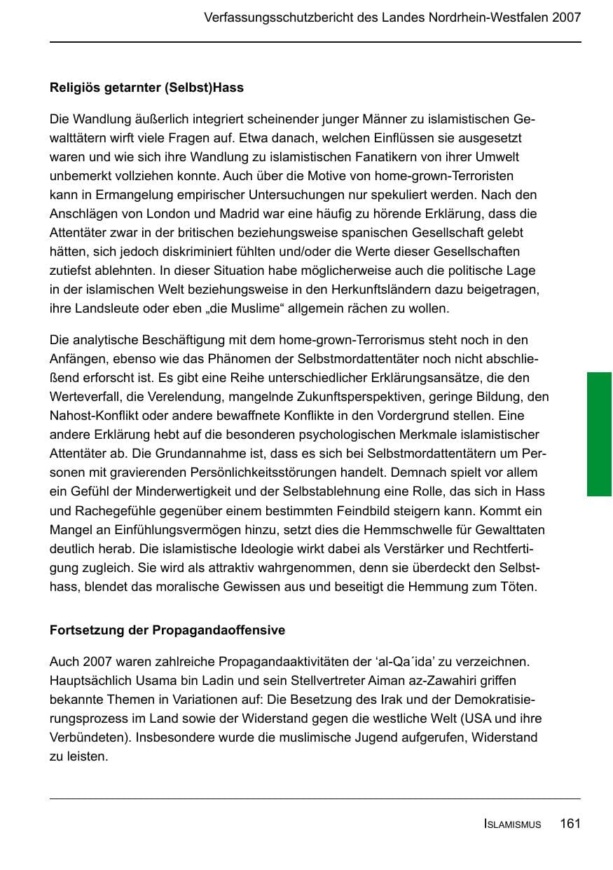 Seite 163 des Verfassungsschutzbericht 2007 Nordrhein-Westfalen