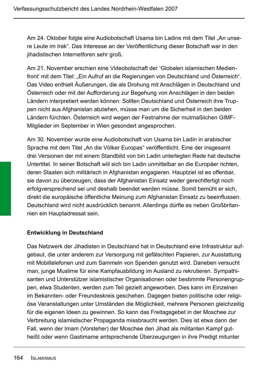 Seite 166 des Verfassungsschutzbericht 2007 Nordrhein-Westfalen