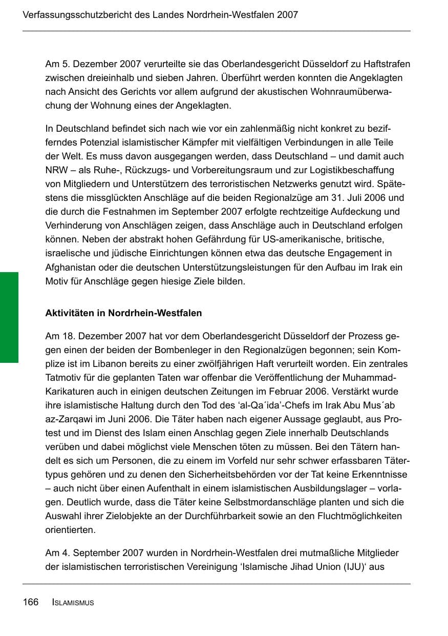 Seite 168 des Verfassungsschutzbericht 2007 Nordrhein-Westfalen
