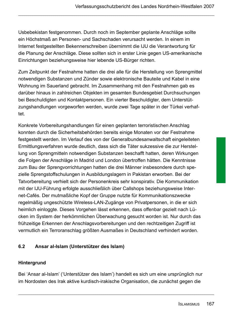 Seite 169 des Verfassungsschutzbericht 2007 Nordrhein-Westfalen