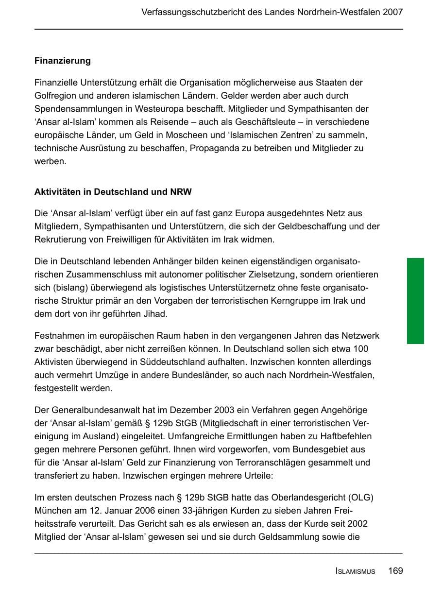 Seite 171 des Verfassungsschutzbericht 2007 Nordrhein-Westfalen