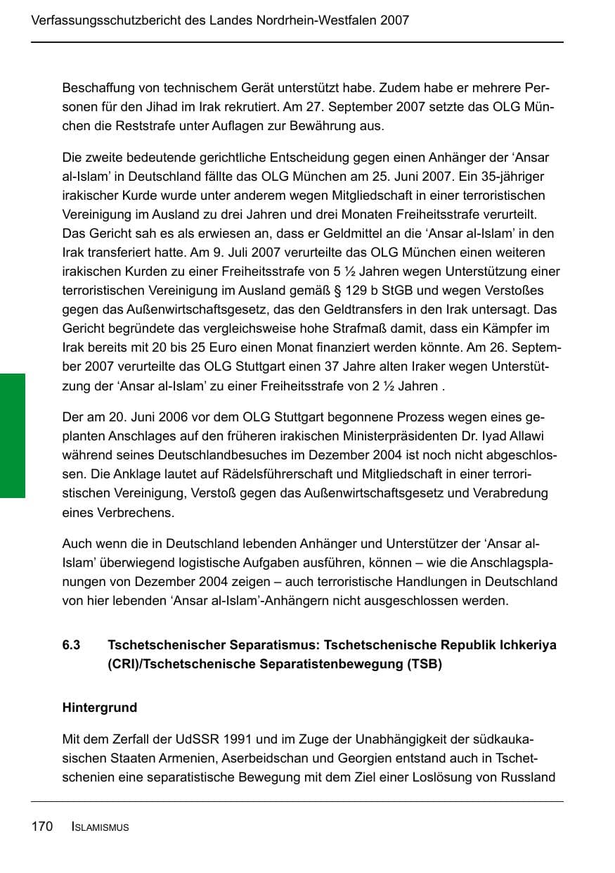 Seite 172 des Verfassungsschutzbericht 2007 Nordrhein-Westfalen