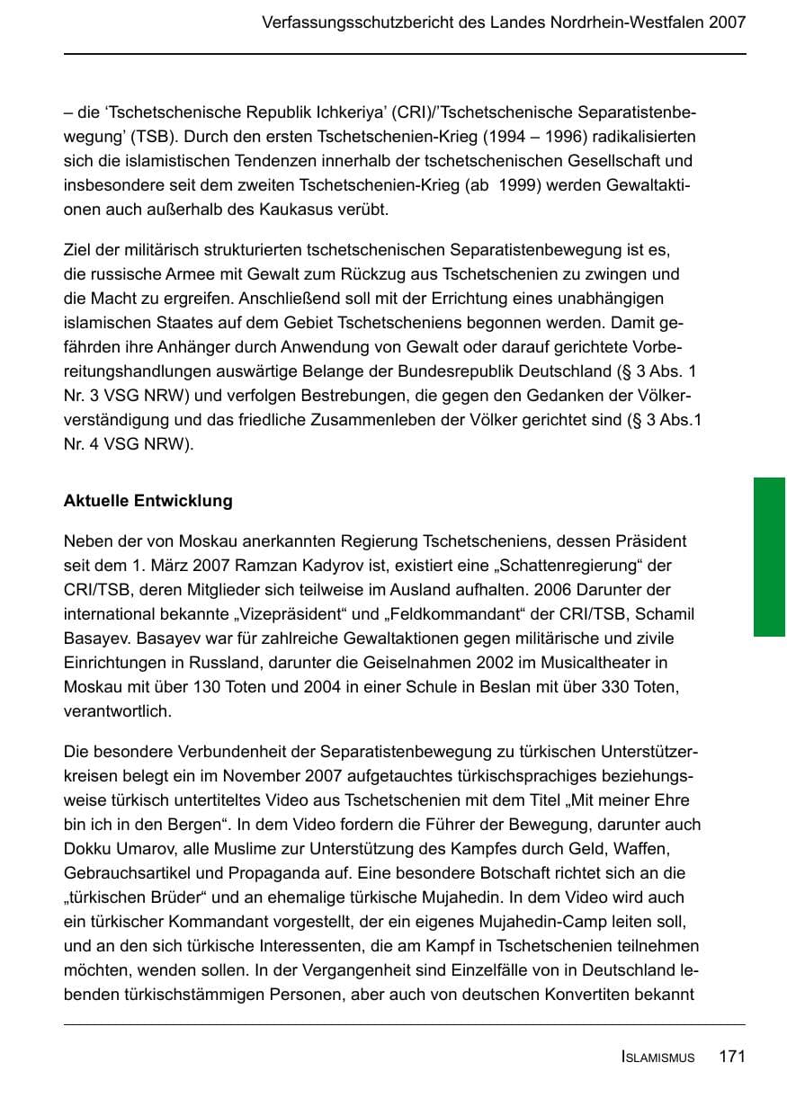 Seite 173 des Verfassungsschutzbericht 2007 Nordrhein-Westfalen