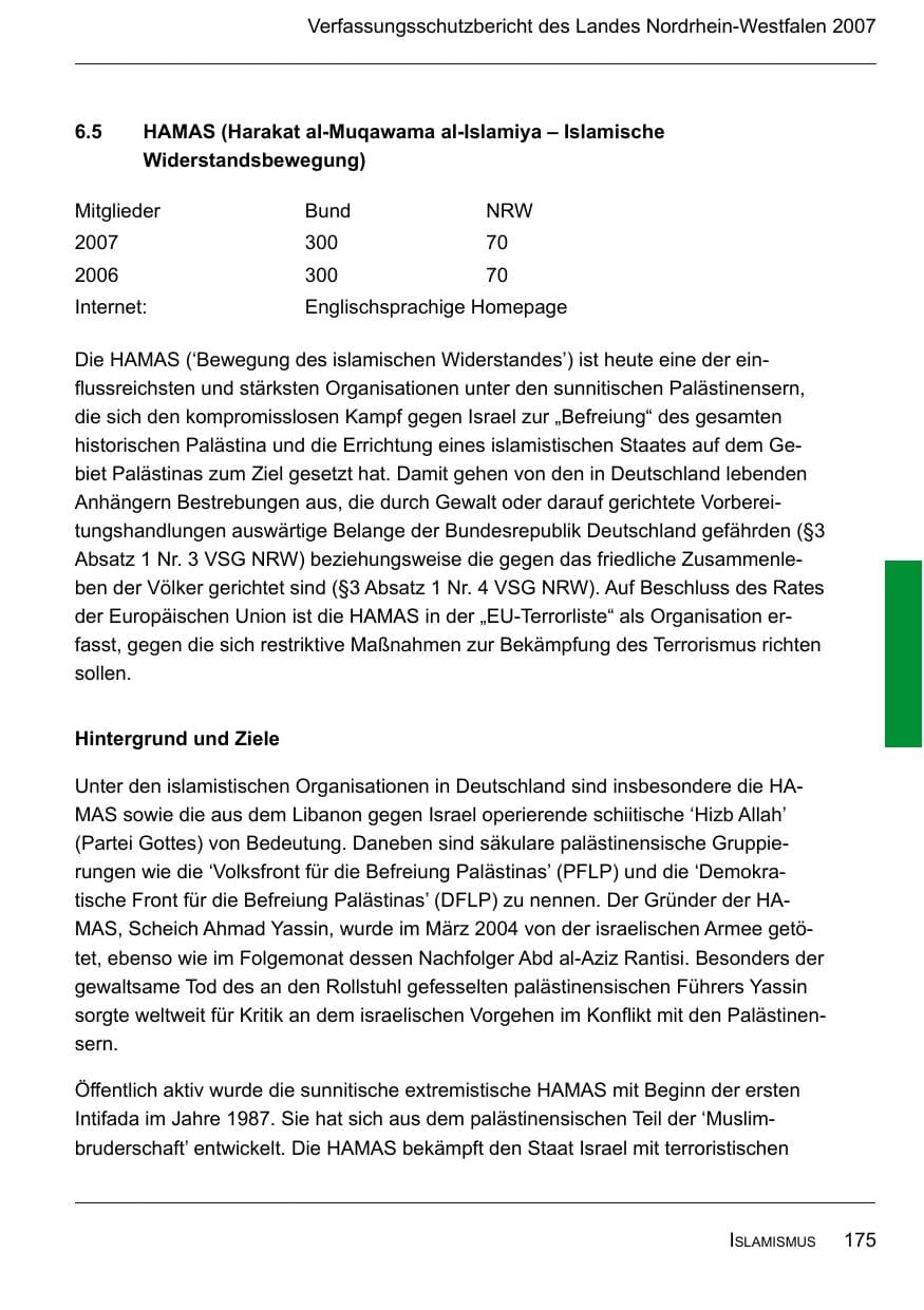 Seite 177 des Verfassungsschutzbericht 2007 Nordrhein-Westfalen