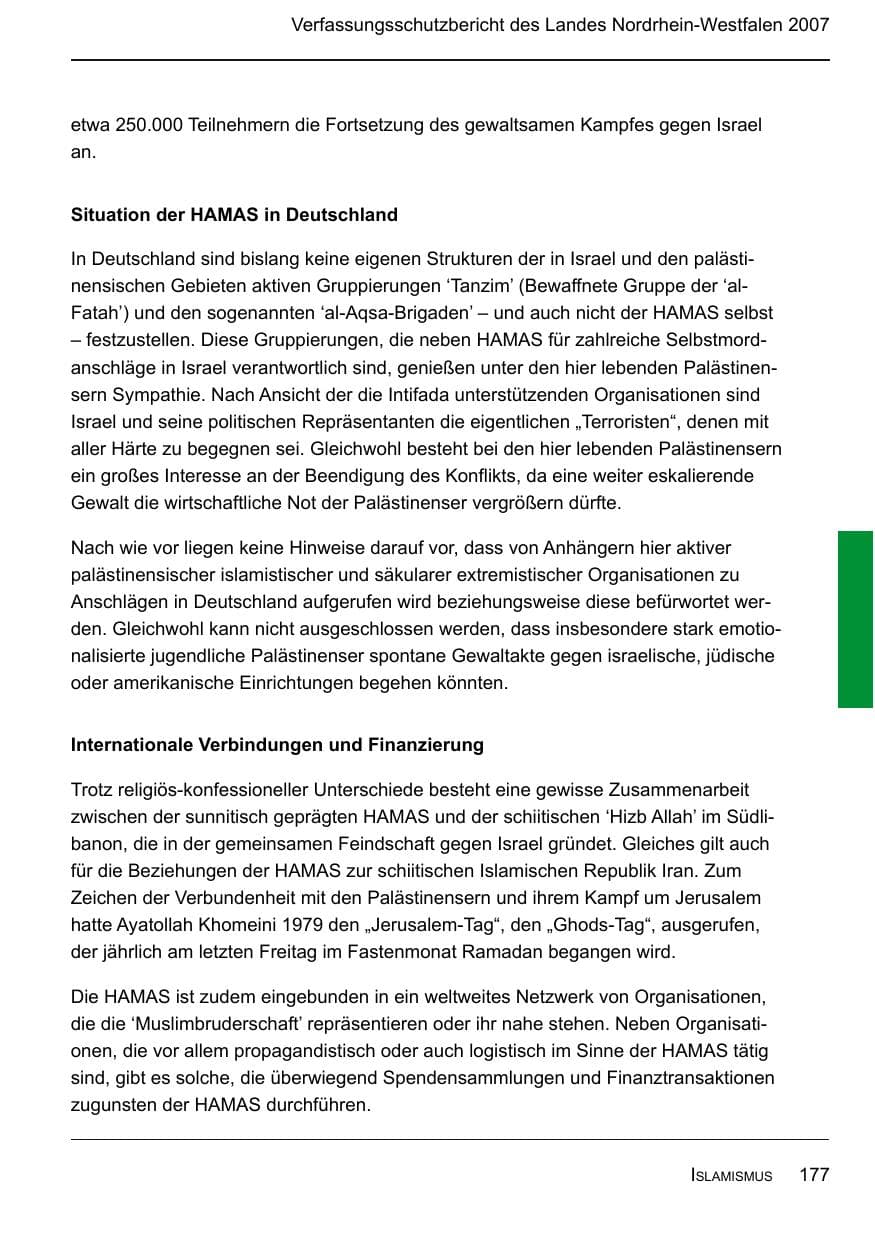 Seite 179 des Verfassungsschutzbericht 2007 Nordrhein-Westfalen