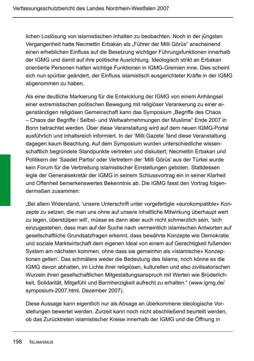 Seite 200 des Verfassungsschutzbericht 2007 Nordrhein-Westfalen