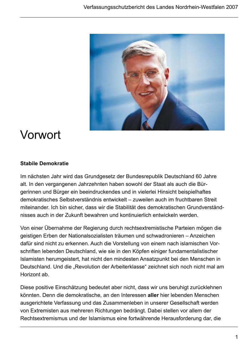 Seite 3 des Verfassungsschutzbericht 2007 Nordrhein-Westfalen